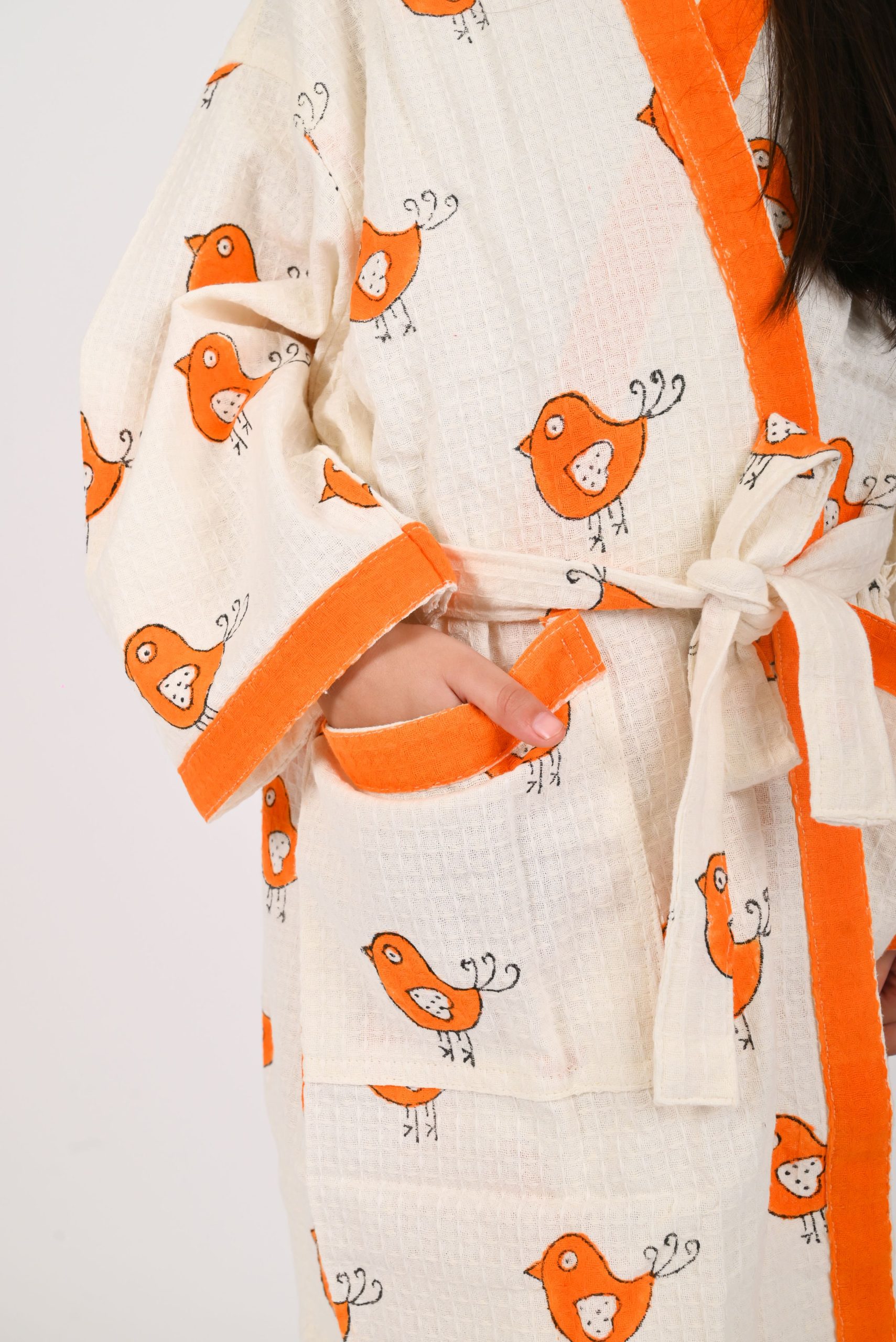 Orange Robin Block Printed Bathrobes - Image 2