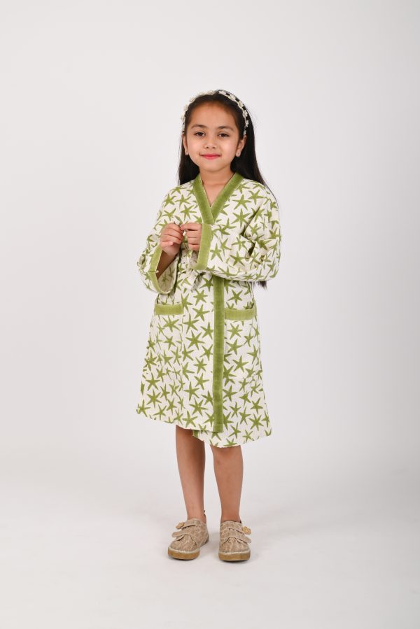 Green Alpha Star Block Printed Bathrobes