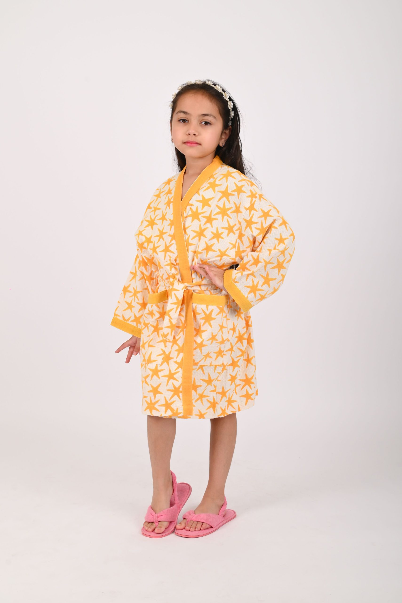 Yellow Alpha Star Block Printed Bathrobes