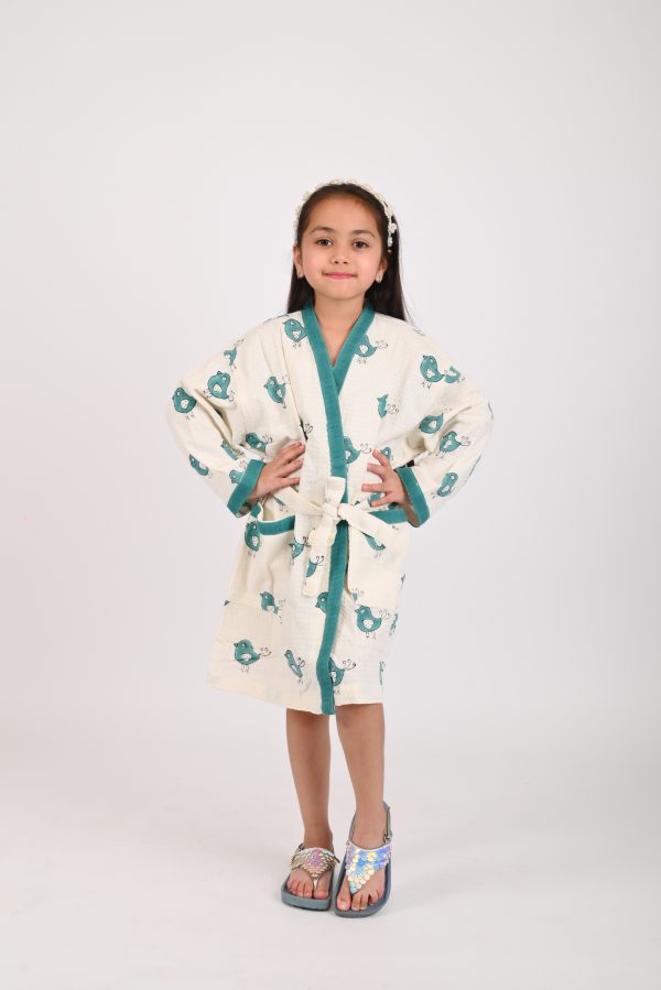 Green Robin Block Printed Bathrobes - Image 2