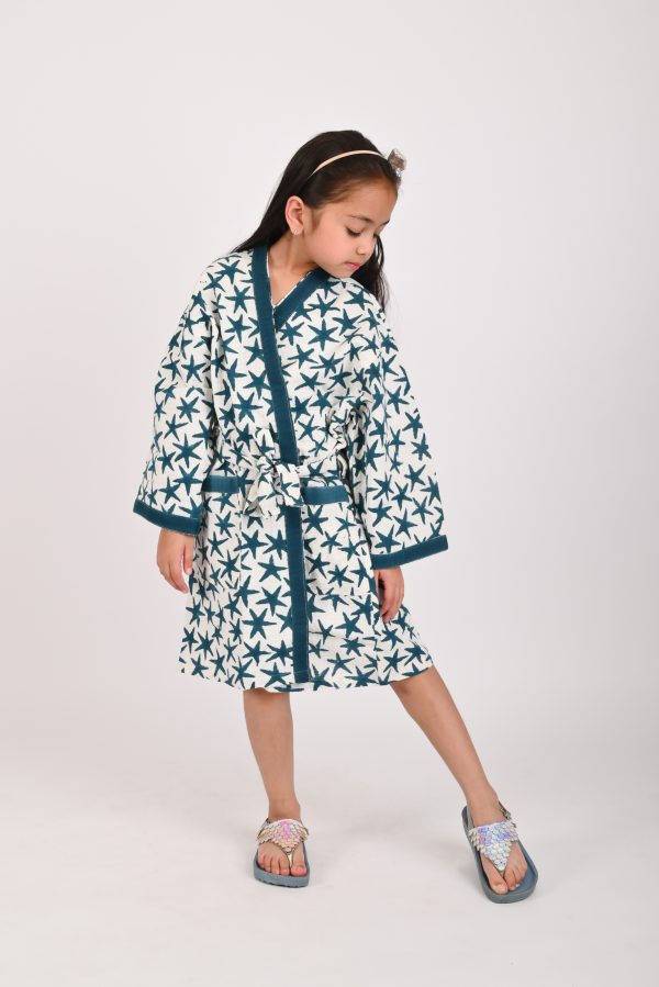 Blue Alpha Star Block Printed Bathrobes