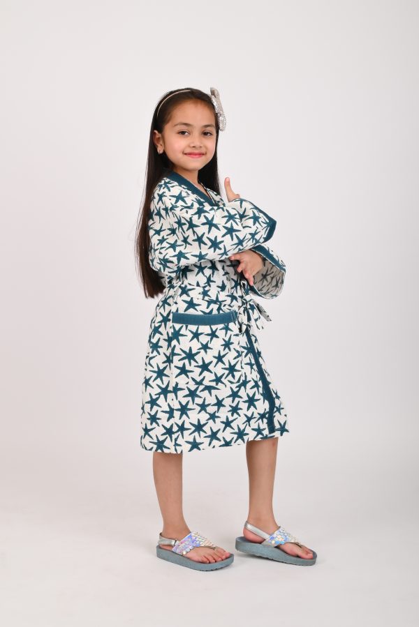Blue Alpha Star Block Printed Bathrobes - Image 3