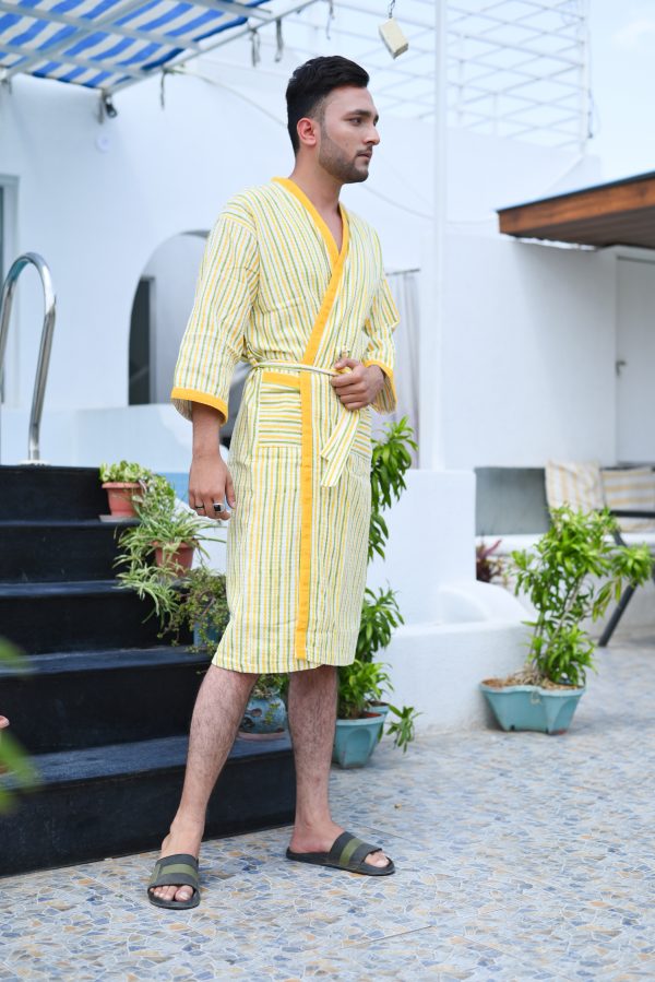 Yellow Fragrance Block Printed Bathrobe - Image 4