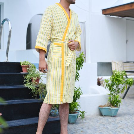 Yellow Fragrance Block Printed Bathrobe - Image 4