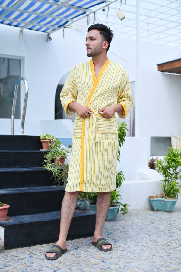 Yellow Fragrance Block Printed Bathrobe