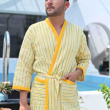 Yellow Fragrance Block Printed Bathrobe - Image 3