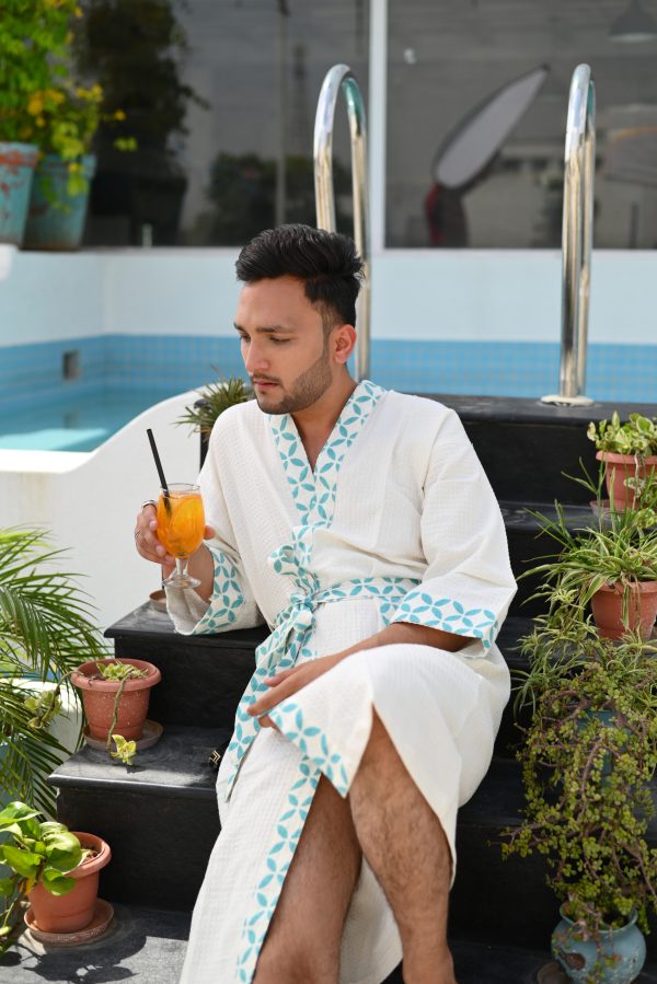 Blue Signature Block Printed Bathrobe - Image 4