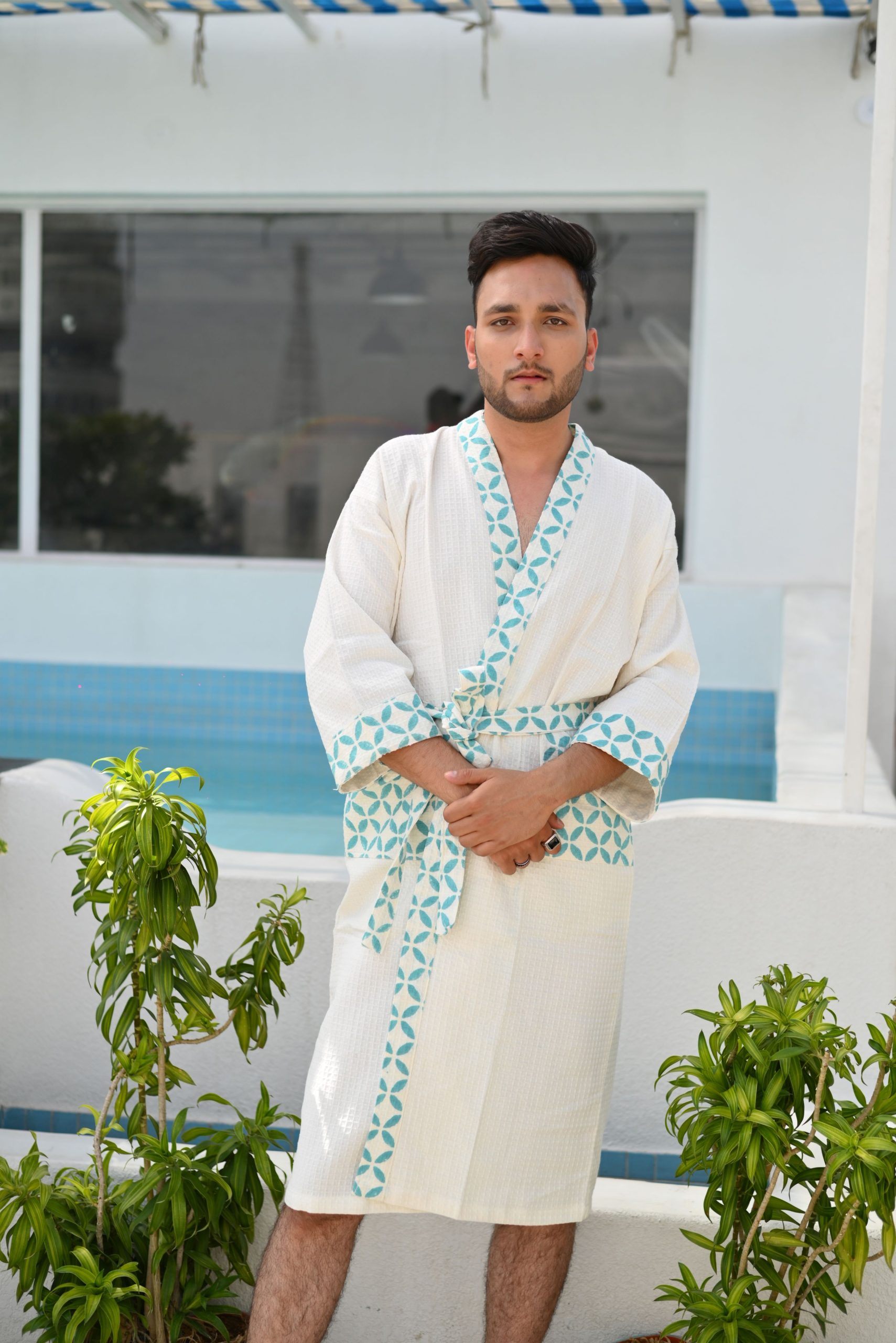 Blue Signature Block Printed Bathrobe - Image 4