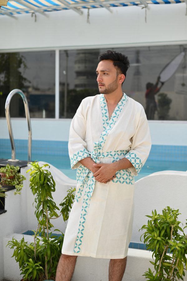 Blue Signature Block Printed Bathrobe
