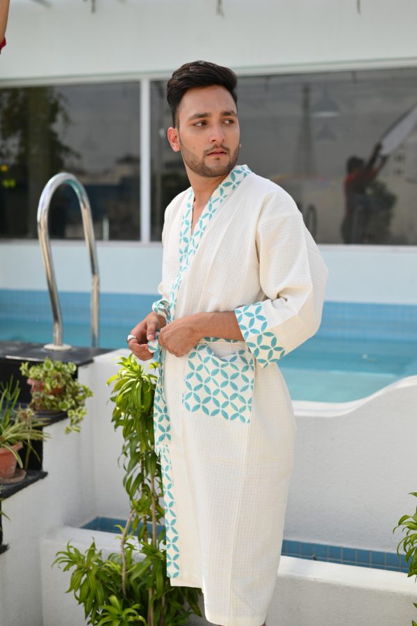 Blue Signature Block Printed Bathrobe - Image 2