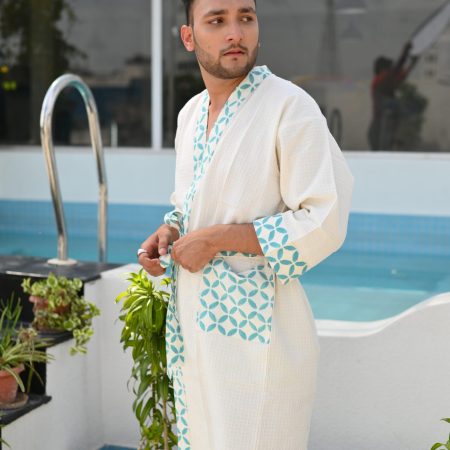 Blue Signature Block Printed Bathrobe - Image 2