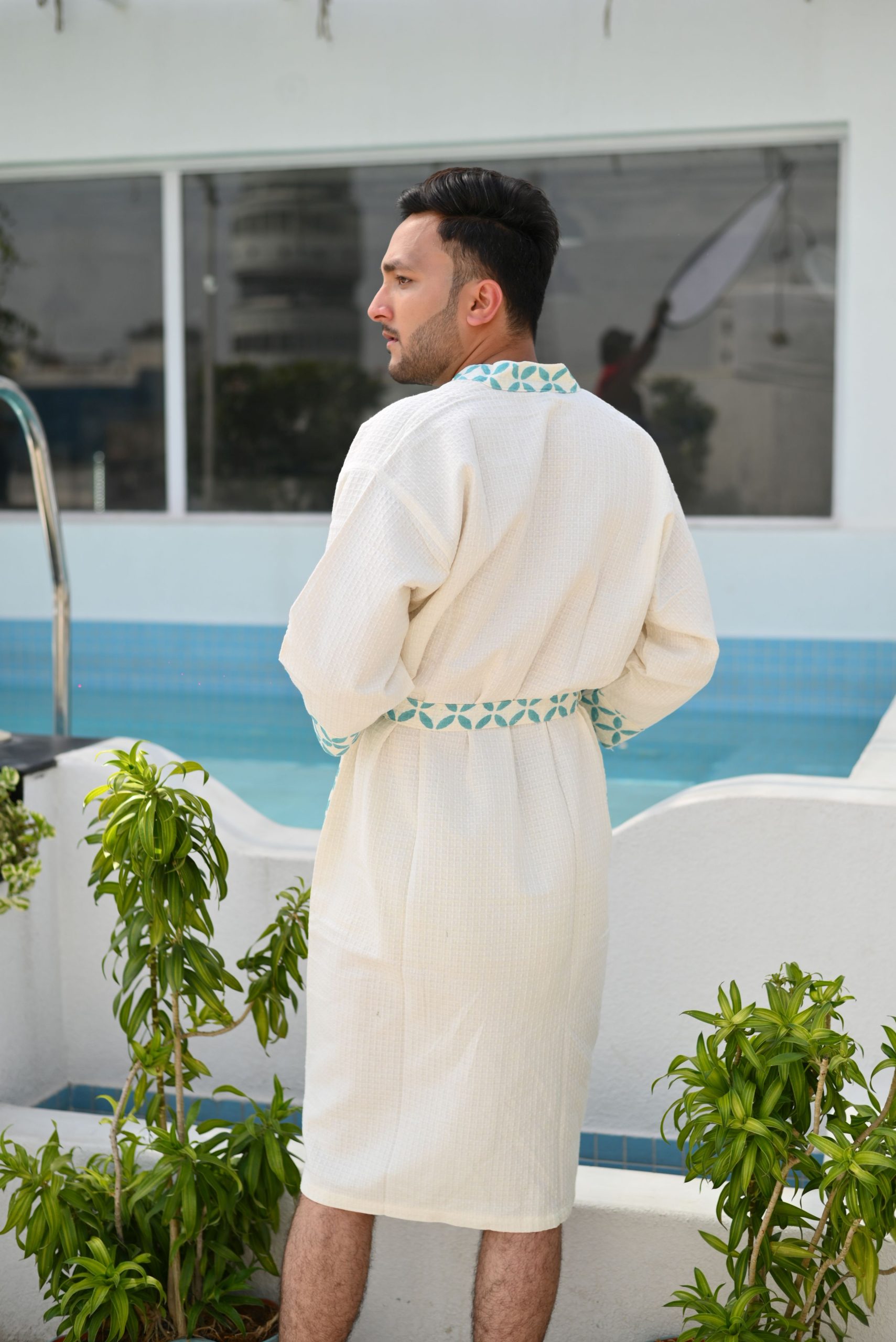 Blue Signature Block Printed Bathrobe - Image 3