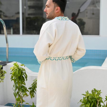 Blue Signature Block Printed Bathrobe - Image 5