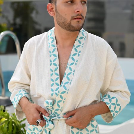 Blue Signature Block Printed Bathrobe - Image 3