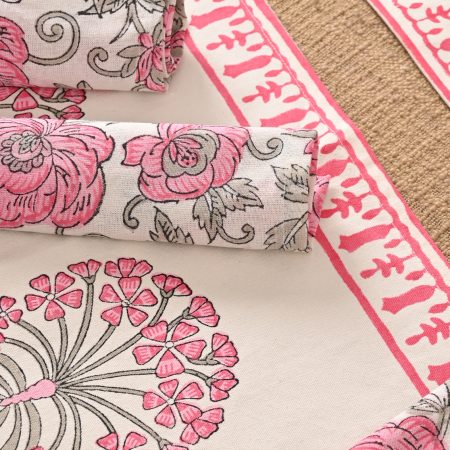 Pink Flambe Block Printed Placemat & Napkin Set - Image 2