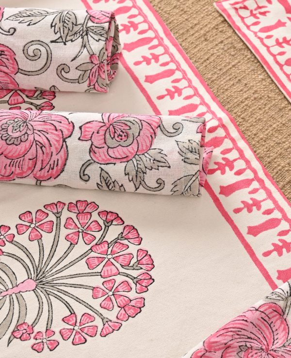 Pink Flambe Block Printed Placemat & Napkin Set - Image 2