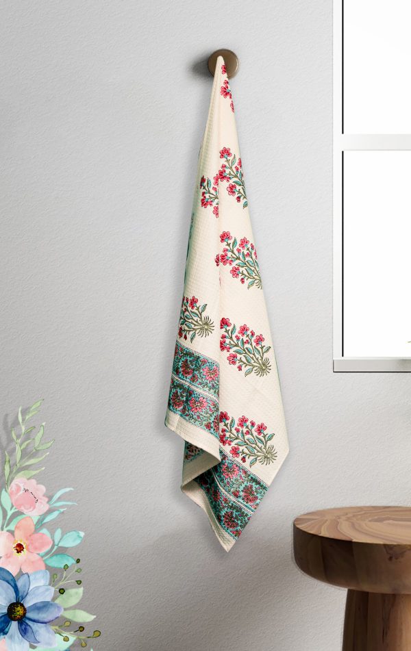 Pink Floss Block Printed Bath Towel