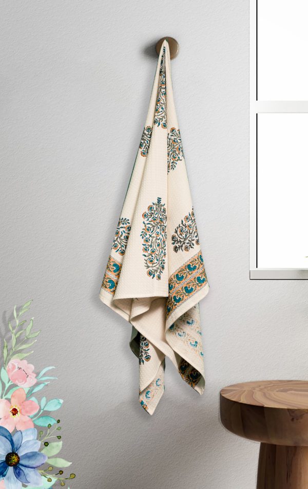 Golden Sage Block Printed Bath Towel