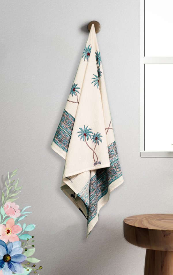 Blue Palm tree Block Printed Bath Towel