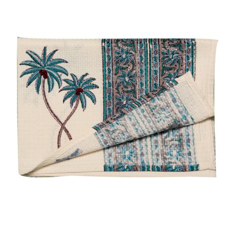 Blue Palm tree Block Printed Bath Towel - Image 3