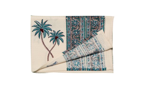 Blue Palm tree Block Printed Bath Towel - Image 3