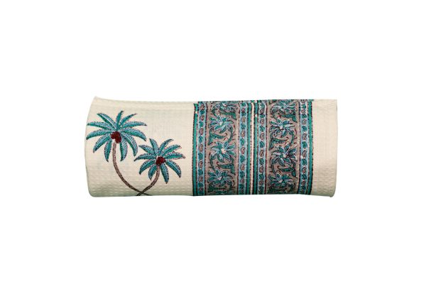 Blue Palm tree Block Printed Bath Towel - Image 4