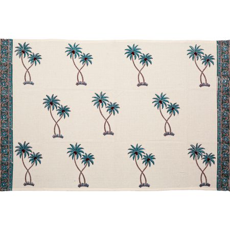 Blue Palm tree Block Printed Bath Towel - Image 2