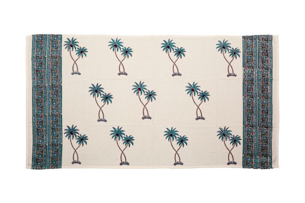 Blue Palm tree Block Printed Bath Towel - Image 2