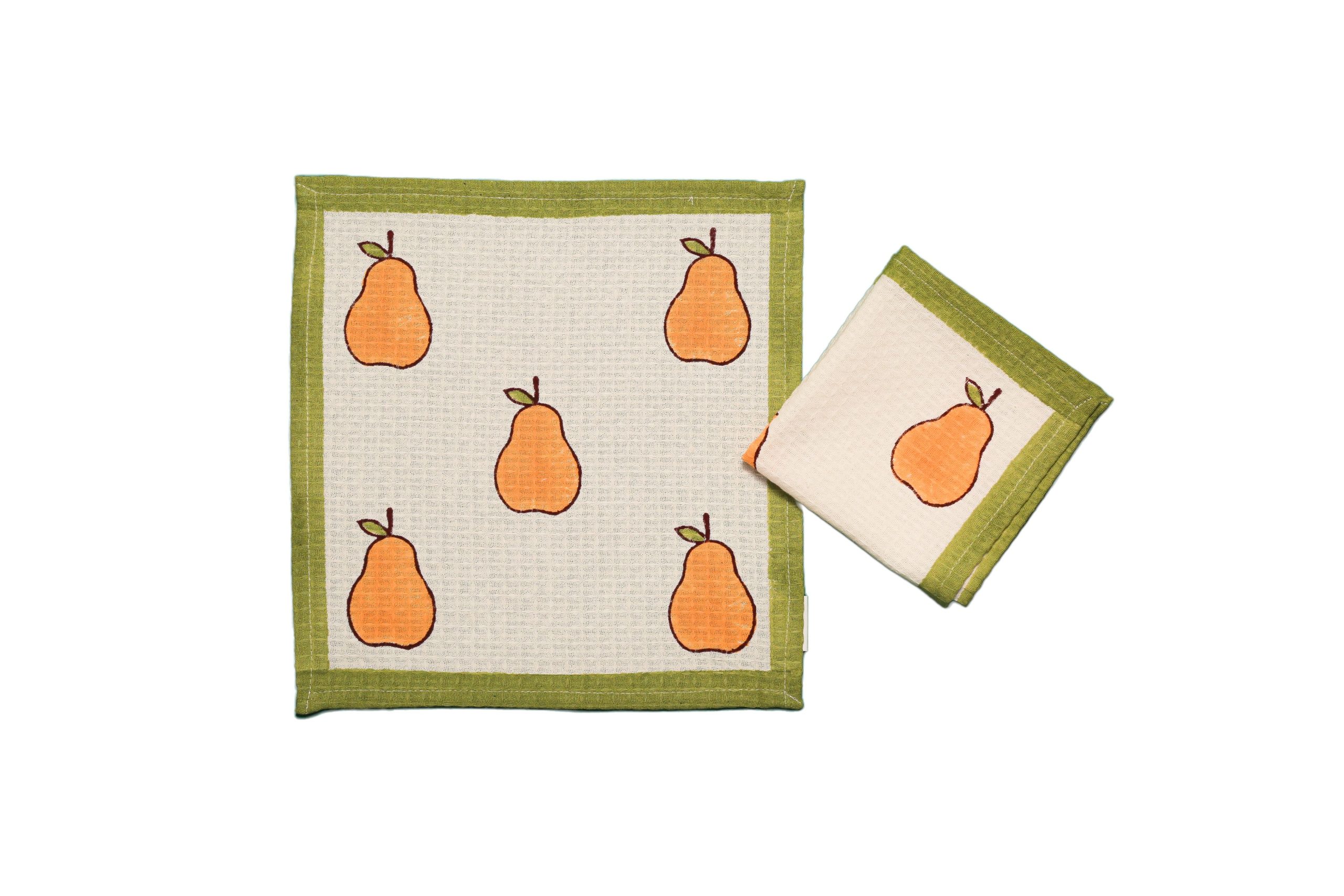 Yellow Pear Block Printed Face Towels