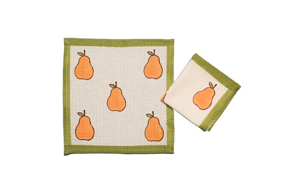Yellow Pear Block Printed Face Towels