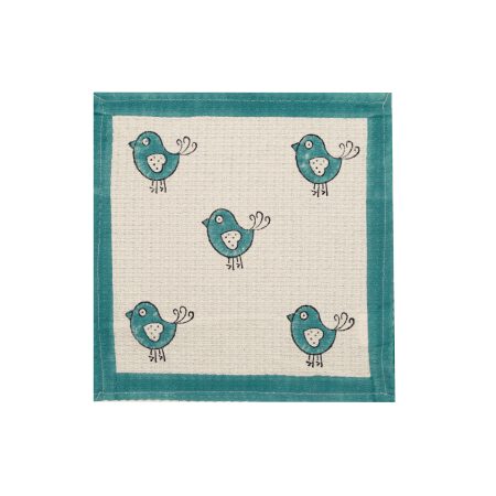 Blue Robin Block Printed Face Towels - Image 2