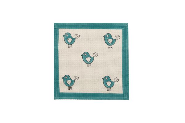 Blue Robin Block Printed Face Towels - Image 2