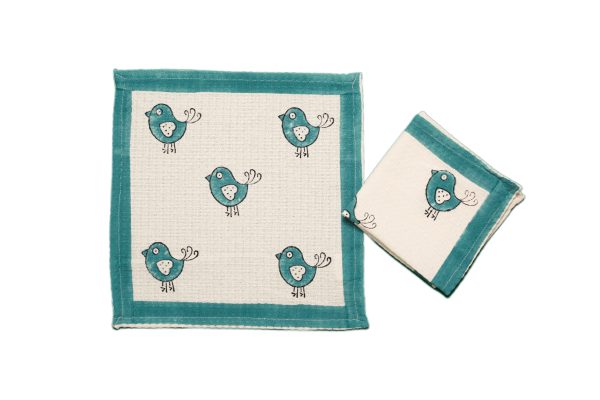 Blue Robin Block Printed Face Towels