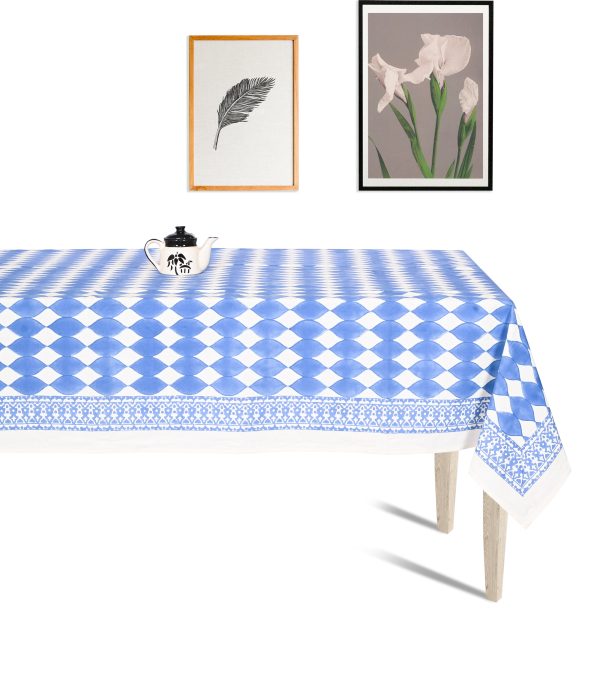 Blue Water Block Printed Table Cover
