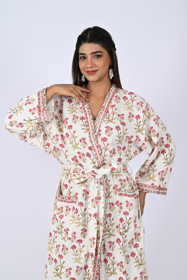 Pink Rally Flower Block Printed Bathrobe - Image 2