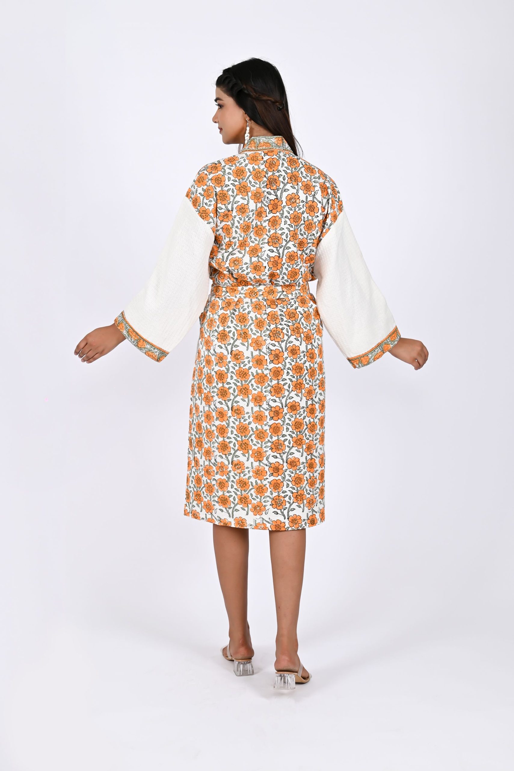 Melon Rose Block Printed Bathrobe - Image 3