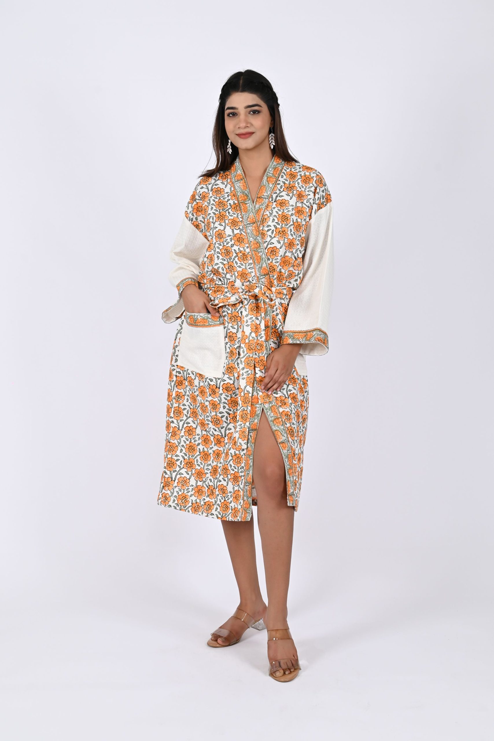 Melon Rose Block Printed Bathrobe - Image 4