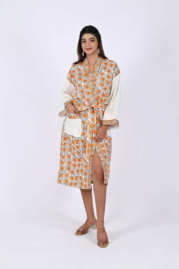 Melon Rose Block Printed Bathrobe