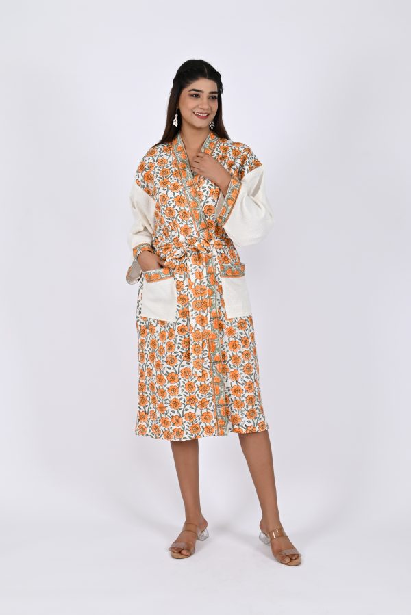 Melon Rose Block Printed Bathrobe - Image 4