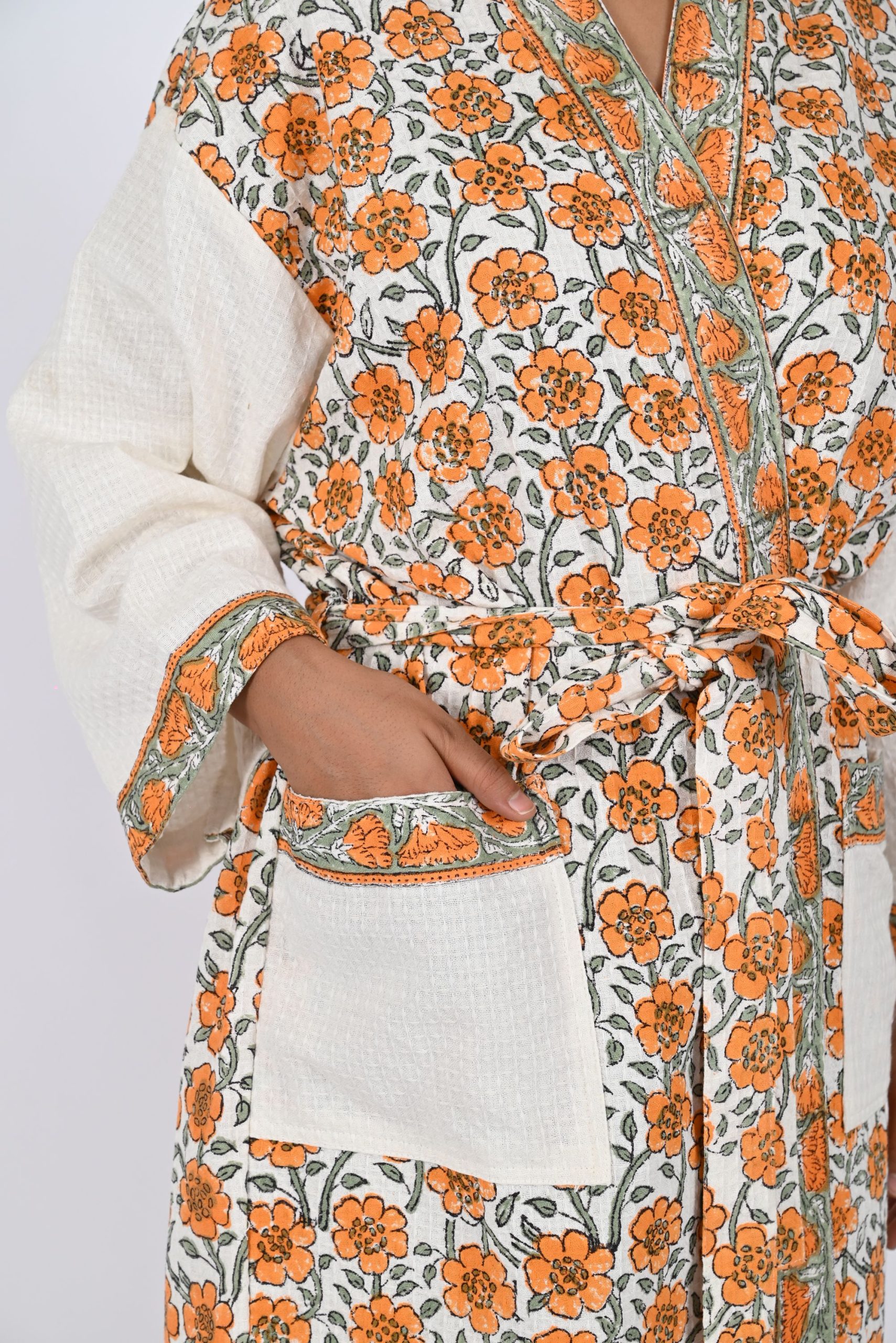 Melon Rose Block Printed Bathrobe - Image 2
