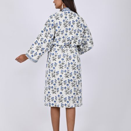 Blue Rally Flower Block Printed Bathrobe - Image 3