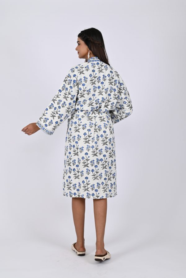 Blue Rally Flower Block Printed Bathrobe - Image 3