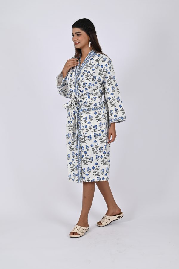 Blue Rally Flower Block Printed Bathrobe - Image 4