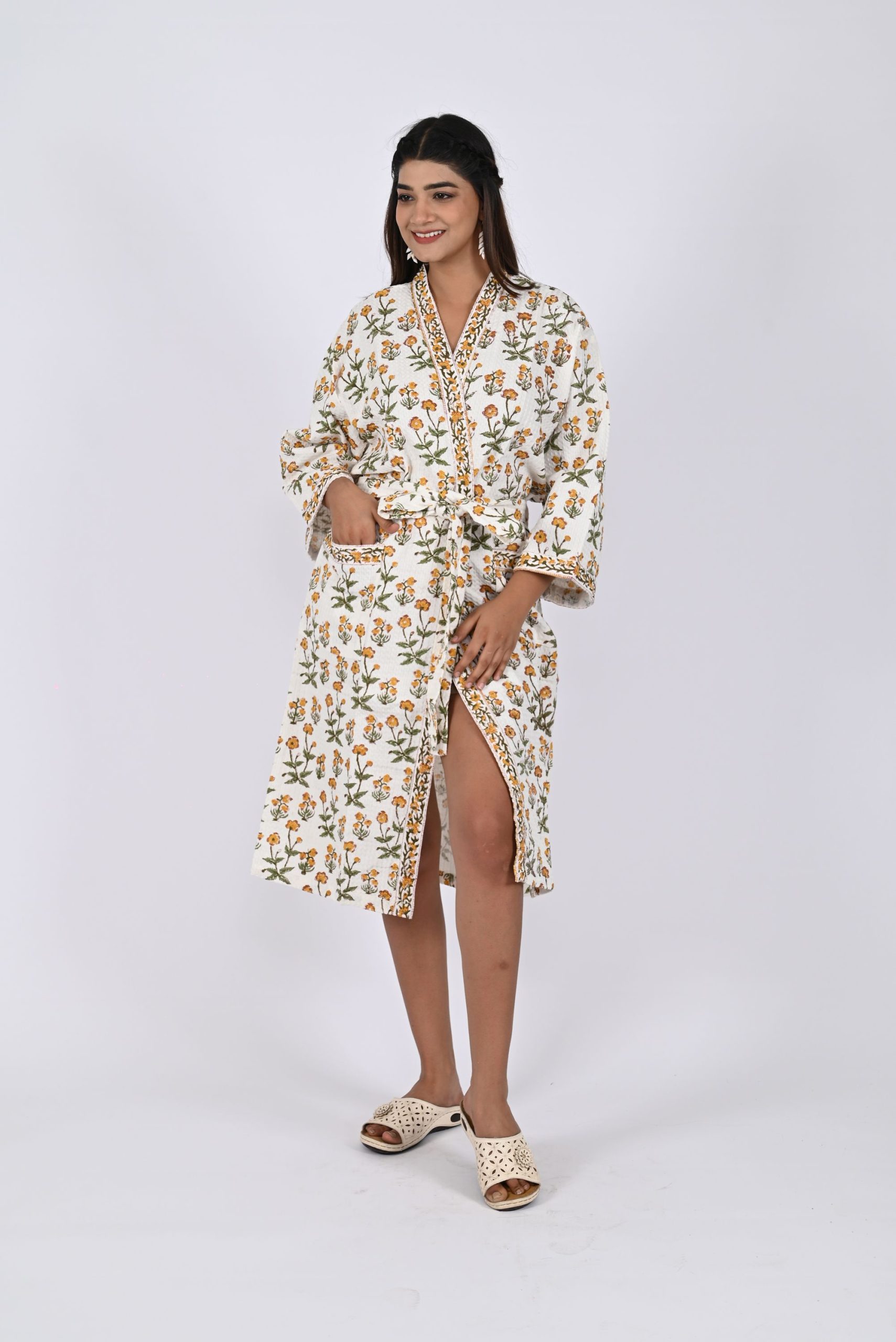 Pink Rally Flower Block Printed Bathrobe - Image 4