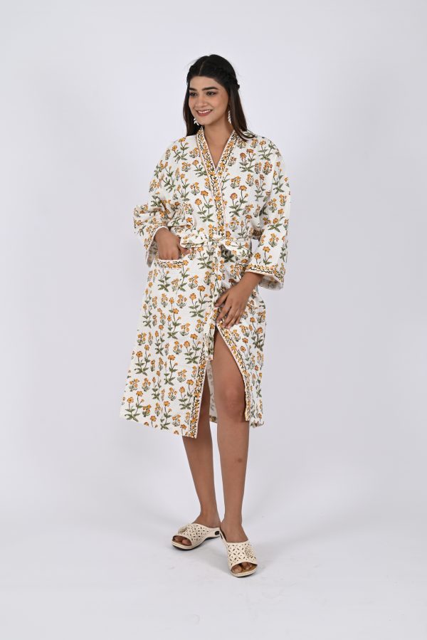 Pink Rally Flower Block Printed Bathrobe