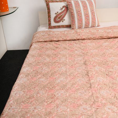 Light Haystack Block Printed Cotton Quilt - Image 2