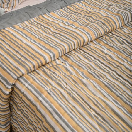 Gray Alpine Block Printed Cotton Quilt