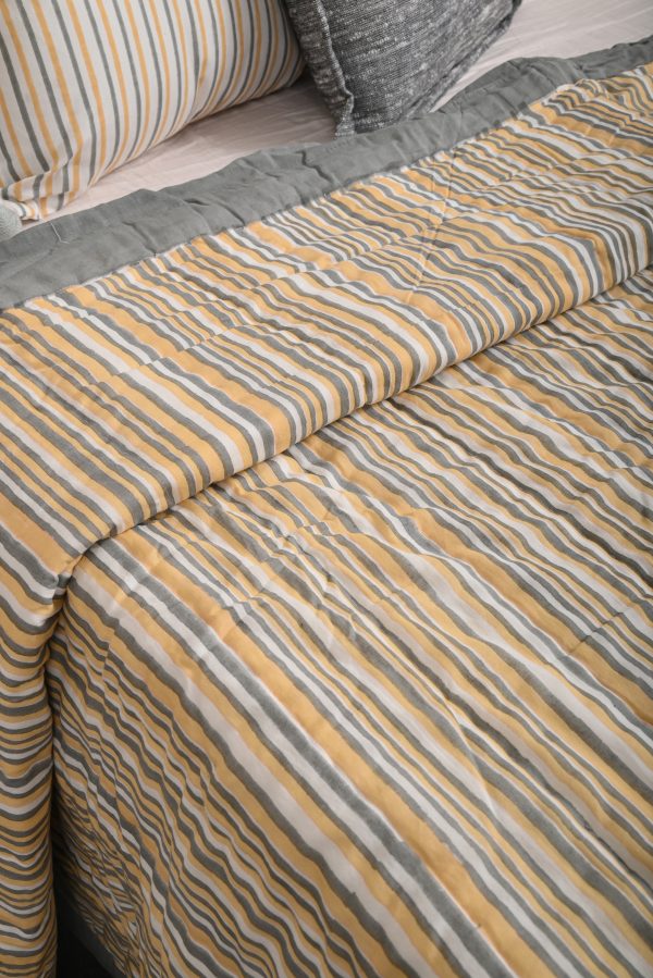 Gray Alpine Block Printed Cotton Quilt