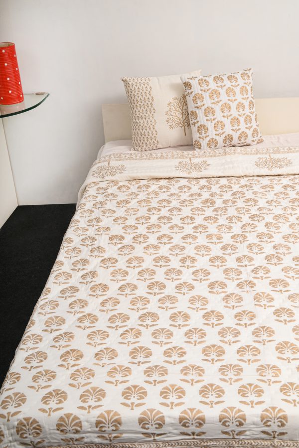 Golden Rose Block Printed Cotton Quilt - Image 2