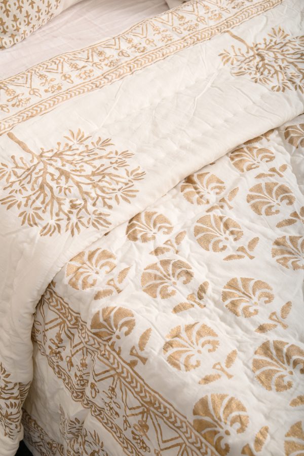 Golden Rose Block Printed Cotton Quilt